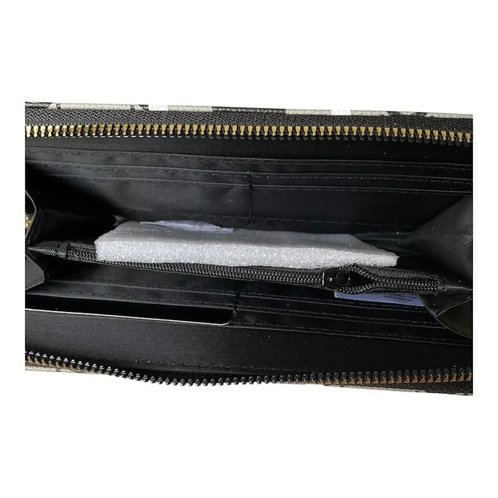 Vera Signature Womens Zip Around Wallet Black Gray New
